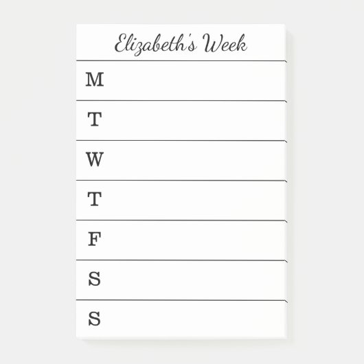 リストをするシンプルな週間プランナーの原稿の名前 ポストイット (正面)