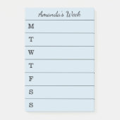 リストをする原稿の一流の淡いブルーのウィークリー ポストイット (正面)