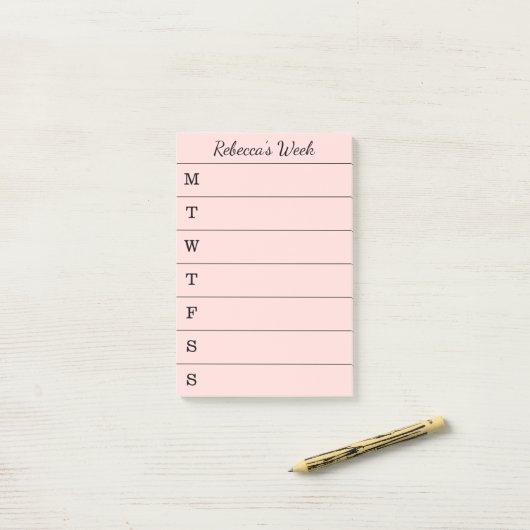 リストをする軽い珊瑚の週間プランナーの原稿の名前 ポストイット (デスク上)