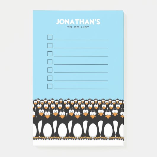 リストをする雪のおもしろいな漫画のペンギンの群集 ポストイット (正面)