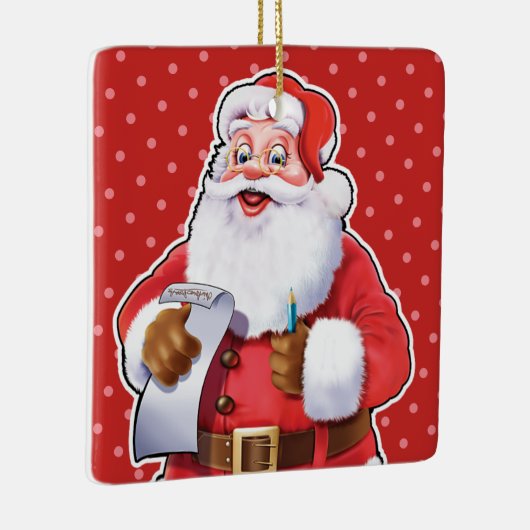 リストを調べているクリスマスの飾り。 セラミックオーナメント (右)