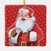 リストを調べているクリスマスの飾り。 セラミックオーナメント (正面)