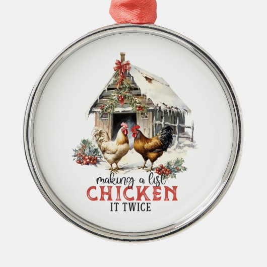 リストチキンを2回カントリークリスマス メタルオーナメント (正面)