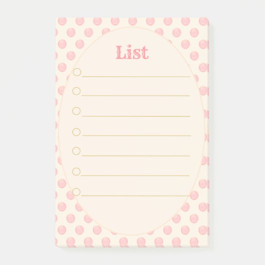リストパーソナライズされたとピンクのドットが並ぶ ポストイット (正面)