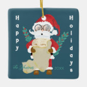 リスト付き可愛いサンタダークブルーのクリスマスオーナメント セラミックオーナメント (正面)