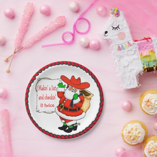 リスト付き西クリスマスカウボーイサンタ ペーパープレート (パーティー)