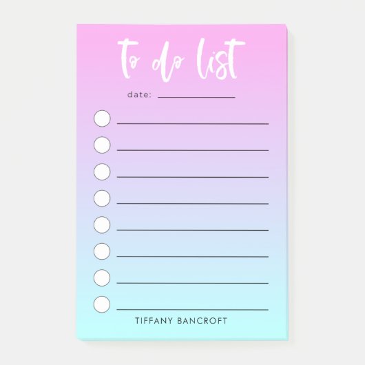リスト|をするピンクの真新しいパステル調のグラデーションあなたの名前を加えます ポストイット (正面)