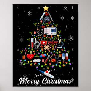 リスニングチェアストethoscope クリスマスツリー ナース ナースウェア スクラブトップ ポスター