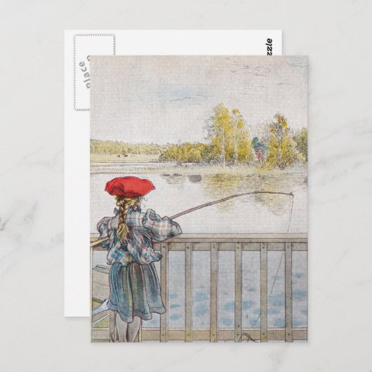 リスベスa小さな女の子魚釣りバイカール・ラーソン ポストカード (正面/裏面)