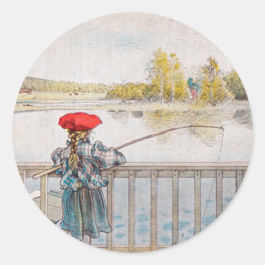 リスベット魚釣りバイカール・ラルソンヴィンテージファインアート ラウンドシール (正面)