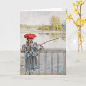 リスベートカールラーション著小さな女の子の魚釣り カード (黄色い花)
