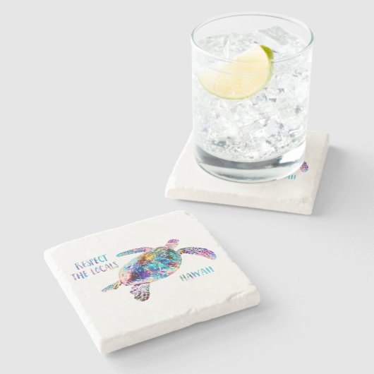 リスペクトザローカルズシーカメ絞り染めビーチ引用文 ストーンコースター (横)