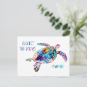 リスペクトザローカルズシーカメ絞り染めビーチ引用文 ポストカード (スタンド正面)