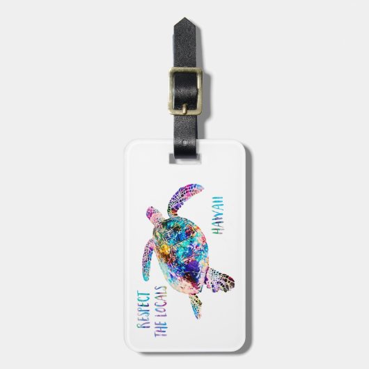 リスペクトザローカルズシーカメ絞り染めビーチ引用文 ラゲッジタグ (正面縦)