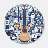 リスボンとポルトガル文化の青いタイル マグネット (正面)