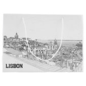 リスボンのアルファマ地区の鉛筆スケッチ ラージペーパーバッグ (裏面)