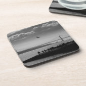 リスボンの吊り橋モノクロ写真 コースター (左側)