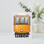 リスボンの黄色い路面電車の旅行ポスター ポストカード (スタンド正面)