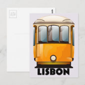 リスボンの黄色い路面電車の旅行ポスター ポストカード (正面/裏面)