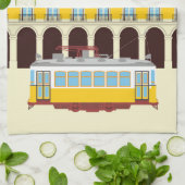 リスボンイエロートラムヴィンテージスタイル キッチンタオル (折り畳み)