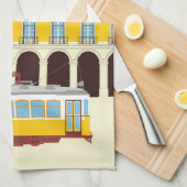 リスボンイエロートラムヴィンテージスタイル キッチンタオル (四つ折り)