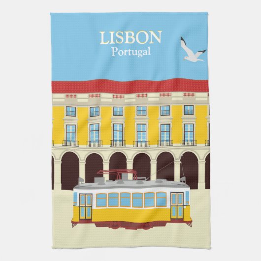 リスボンイエロートラムヴィンテージスタイル キッチンタオル (縦)