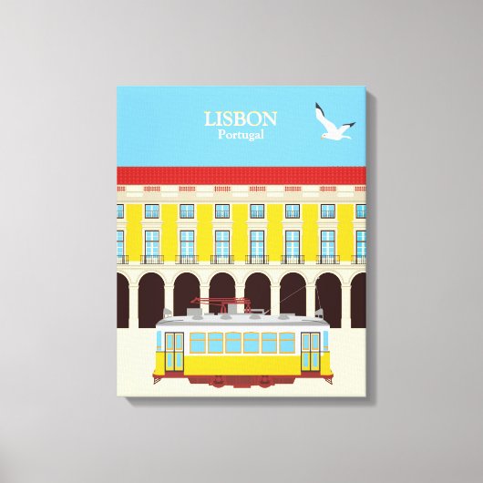 リスボンイエロートラムヴィンテージスタイル キャンバスプリント (正面)