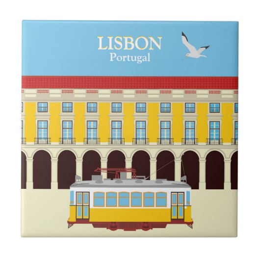 リスボンイエロートラムヴィンテージスタイル タイル (正面)