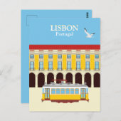 リスボンイエロートラムヴィンテージスタイル ポストカード (正面/裏面)