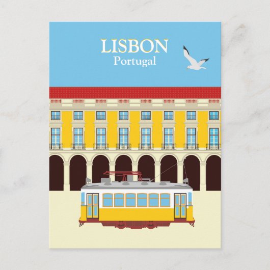リスボンイエロートラムヴィンテージスタイル ポストカード (正面)
