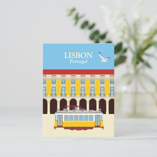 リスボンイエロートラムヴィンテージスタイル ポストカード (スタンド正面)