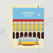 リスボンイエロートラムヴィンテージスタイル ポストカード (正面/裏面)