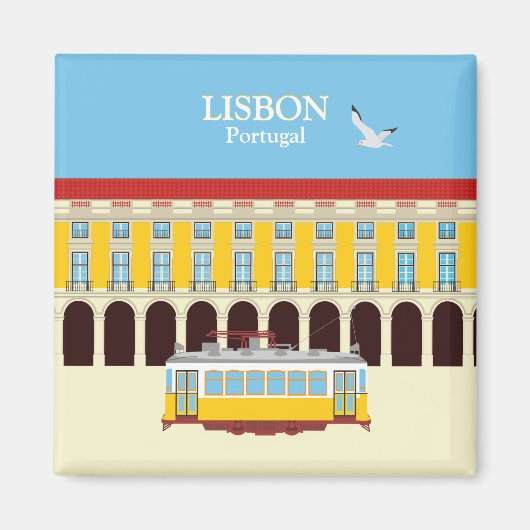 リスボンイエロートラムヴィンテージスタイル マグネット (正面)
