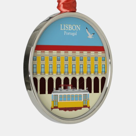 リスボンイエロートラムヴィンテージスタイル メタルオーナメント (右)