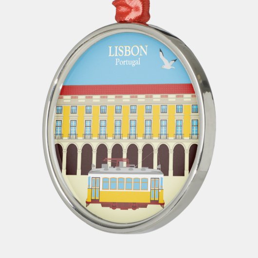 リスボンイエロートラムヴィンテージスタイル メタルオーナメント (左)
