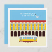 リスボンイエロートラムヴィンテージ誕生日パーティー 招待状 (正面/裏面)