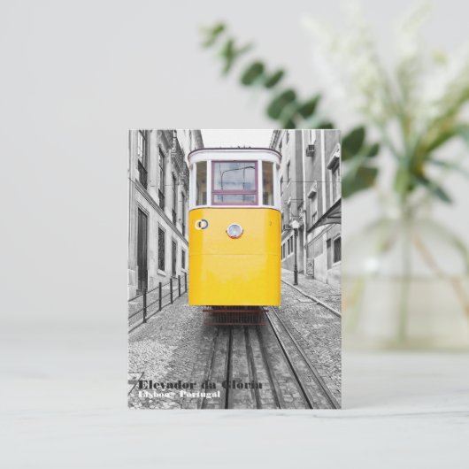 リスボンエレバドールダグロリアイエロートラム。B/W写真 ポストカード (スタンド正面)