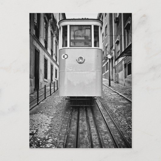 リスボンエレバドールダグロリア鋼索電車B/W写真 ポストカード (正面)