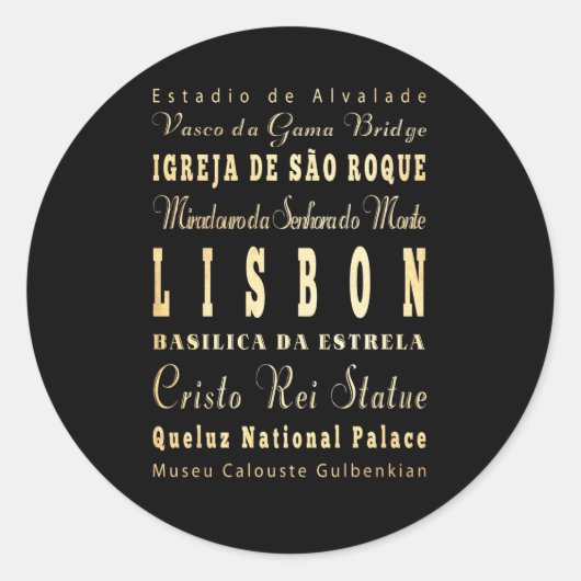 リスボンシティオブポルトガルタイポグラフィアート ラウンドシール (正面)