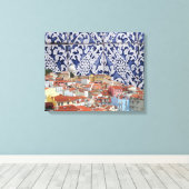 リスボンシティポルトガルのタイルモンタージュ – Azulejo キャンバスプリント (インサイチュ (ウッドフロア))
