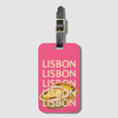 リスボントラベルアート，ピンク，ポルトガル旅行アート ラゲッジタグ (正面縦)