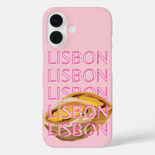 リスボントラベルアート,ポルトガル,ピンク名門私立校風の, iPhone 16ケース