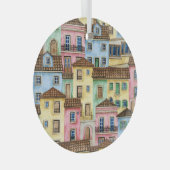 リスボンハウス：水彩針状。 ガラスオーナメント (正面右)