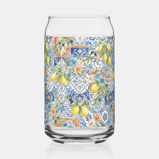 リスボンブルーレモンタイル シトラス キッチン デコ ガラス缶 (正面)