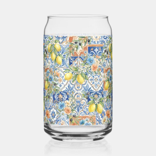 リスボンブルーレモンタイル シトラス キッチン デコ ガラス缶 (左)