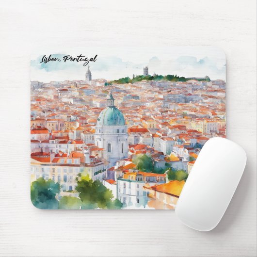 リスボンポルタルウォーターカラーパノラマビューシティ マウスパッド (マウス)