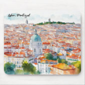 リスボンポルタルウォーターカラーパノラマビューシティ マウスパッド (正面)