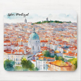 リスボンポルタルウォーターカラーパノラマビューシティ マウスパッド