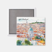 リスボンポルタルウォーターカラーパノラマビューシティ マグネット (正面/裏面)