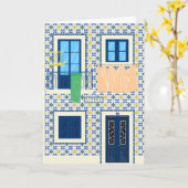 リスボンポルトガルのタイルと鳥の家 カード (黄色い花)